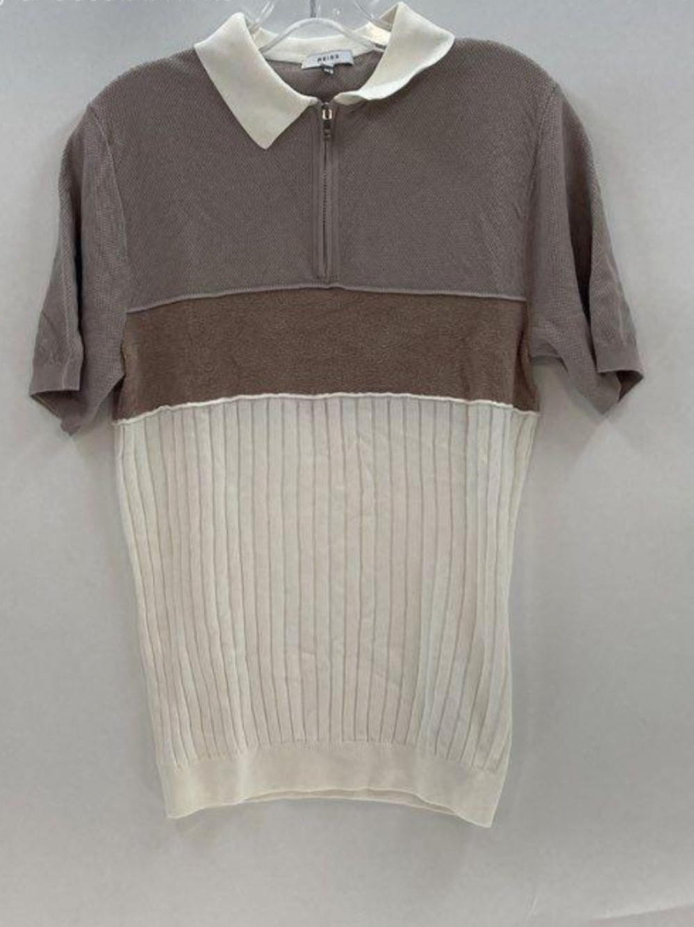 REISS Men's Knit Colorblock Short Sleeve Zip Polo Shirt Size Small S